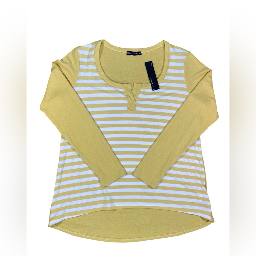 Nally & Millie Yellow White Striped Long Sleeve lightweight Size M Made USA, NWT